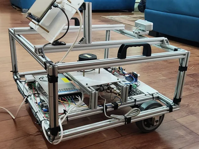 Mobi's aluminium-extrusion base with LiDAR, power supply and touchscreen